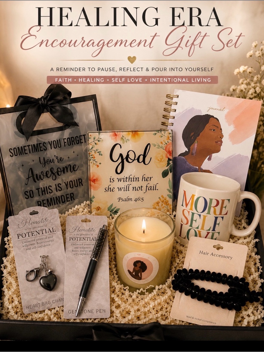 Healing Era Self Love Gift Set Bundle Mug Journal Candle Faith Box
